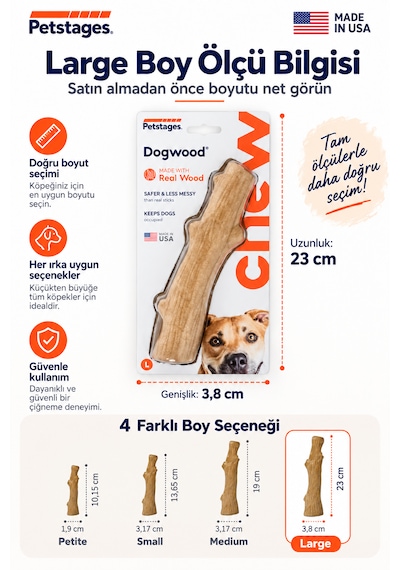 Petstages Durable Stick Large Papaya Ağacından Bitmeyen Köpek Kemiği