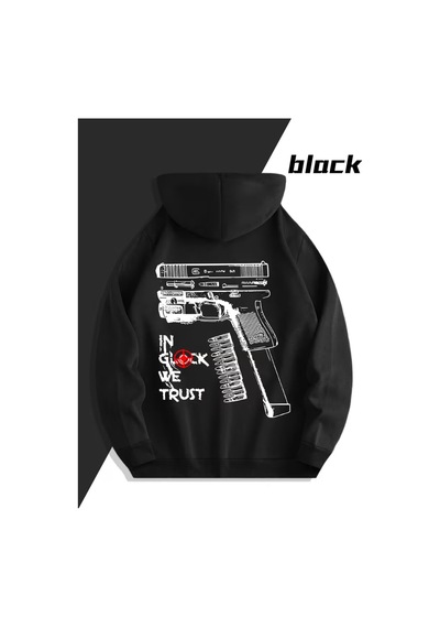 Nevermind Glock Grafik Baskılı Beyaz Hoodie Sokak Modası Unisex Kapüşonlu Siyah