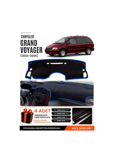 Chrysler Grand Voyager 2002-2006 Uyumlu Torpido Örtüsü, Torpido Kılıfı - Siyah-mavi - Cr001