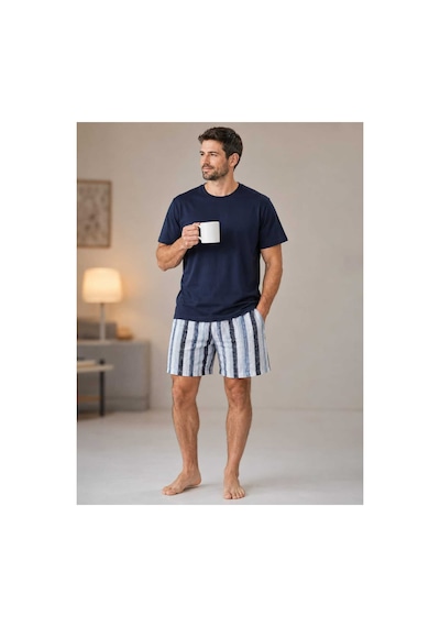 Pijamask Erkek Baskılı Şortlu Pamuklu Yazlık Pijama Takımı Lacivert