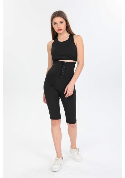 Fit Women Agraflı Termal Sauna Şort 4411 Siyah