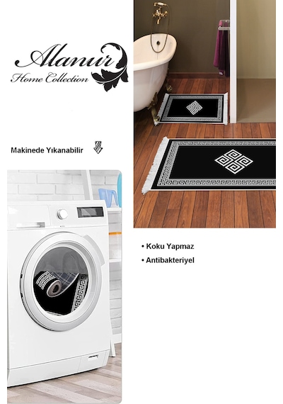 Dekoreko Kaymaz Taban Djt 2 Li Banyo Paspas Takımı Star Pamuk Saçaklı Modern 656m Siyah