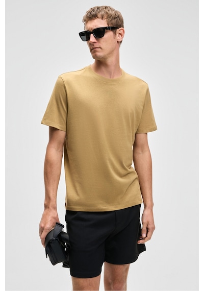 Grimelange Mocassın Erkek %100 Pamuk Relaxed Fit Yuvarlak Yaka Kısa Kollu Açık Haki T-shirt