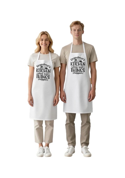 Kadın Unisex Mutfak Önlüğü Aile Anıları Baskılı Nostalji Tasarım Beyaz