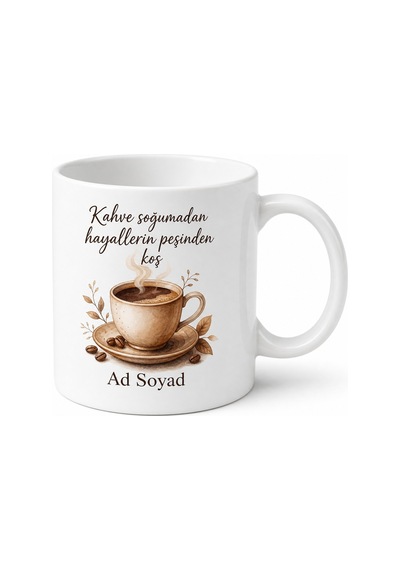 Kahve Ve Çalışma Aşkı Yazılı Kupa Bardak Özel Tasarım Hediye Beyaz / Çok Renkli