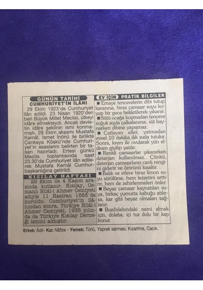 29 Ekim 2001 Takvim Yaprağı - Nostalji Koleksiyonluk Takvim Yaprağı B