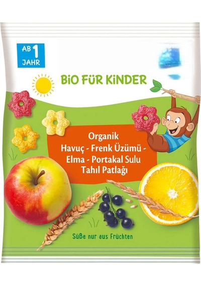 Mey İthalat Organik Havuç Frenk Üzümü Elma Portakal Sulu Tahıl Patlağı 30 Gr