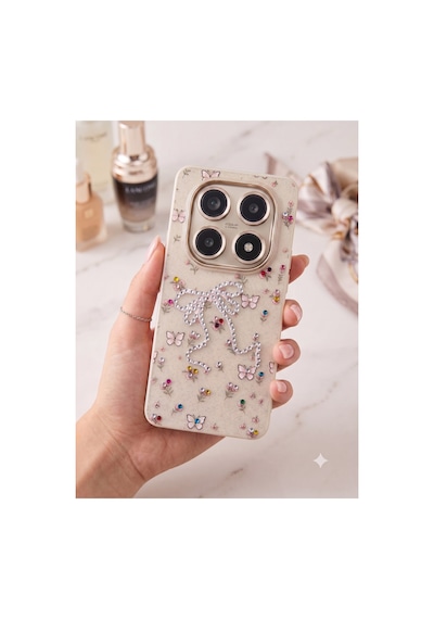 Redmi Note 15 Pro 4g Taşlı Desenli Fiyonk Silikon Kılıf Gri