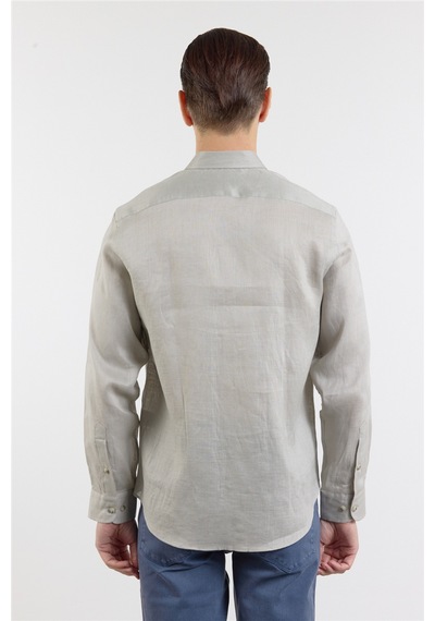 İmza Vizon Keten Düğmeli Yaka Uzun Kol Cepsiz Slim Fit Keten Gömlek 1004260161 2XL