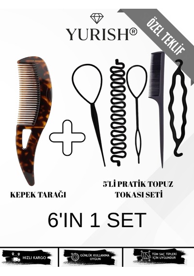 Kepek Kaldırma Tarağı & Topuz Tokası Şekillendirme Set'i 5 Parça 001