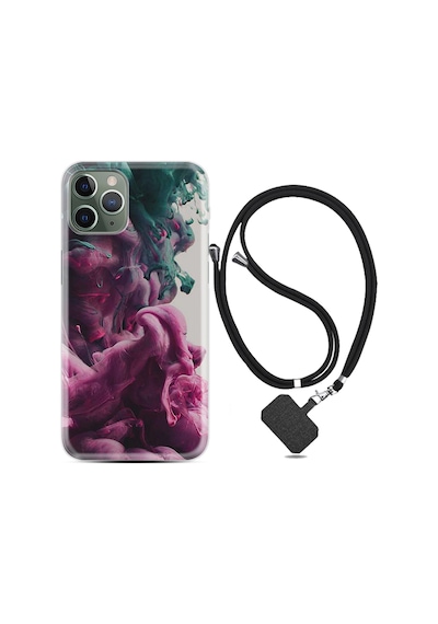 Apple Uyumlu iPhone 13 Pro Kılıf Boyun Askılı Pink Green Cloud 1306