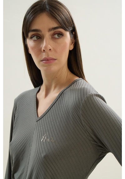 Sevim Kadın Uzun Kol Kaşkorse Haki Pijama Takım C8t7n1o61 001
