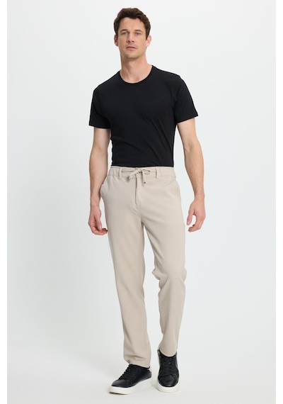 Tudors Erkek Slim Fit Dar Kesim Beli Lastikli Bağcık Detaylı Taş Pantolon-41667 Taş