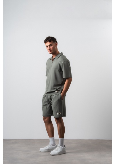 Erkek Polo Yaka Regular Fit T-shirt Şort Takım Haki