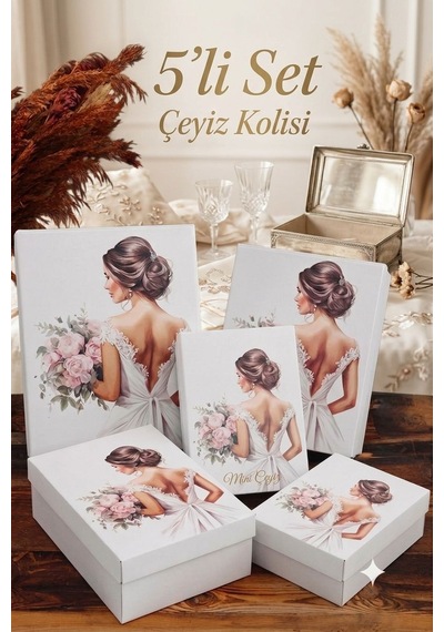 Büyük Boy Xxl-5 - Gelin Bohçası - Gelin Kutusu - Çeyiz Kutusu Seti 5'li Set