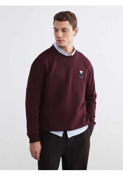 Lcw Vision Bordo Bisiklet Yaka Ayı Teddy Baskılı Erkek Kalın Sweatshirt