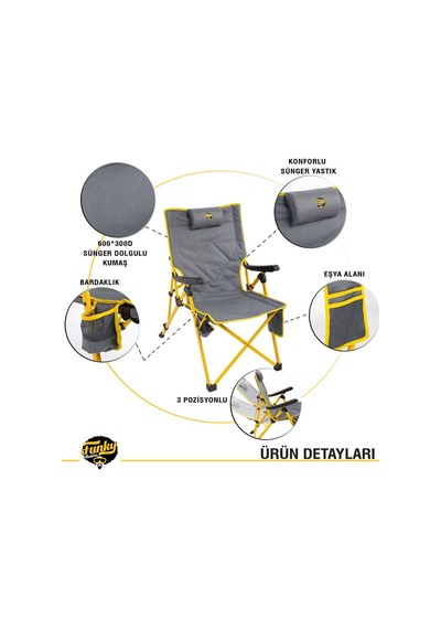 Comfort 3 Kademeli Katlanabilir Kamp Sandalyesi - Sarı Gri