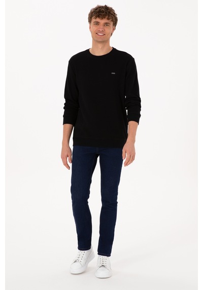 U.S. Polo Assn. Erkek Bisiklet Yaka Regular Fit Petek Dokulu Siyah Sweatshirt 50316304-VR046