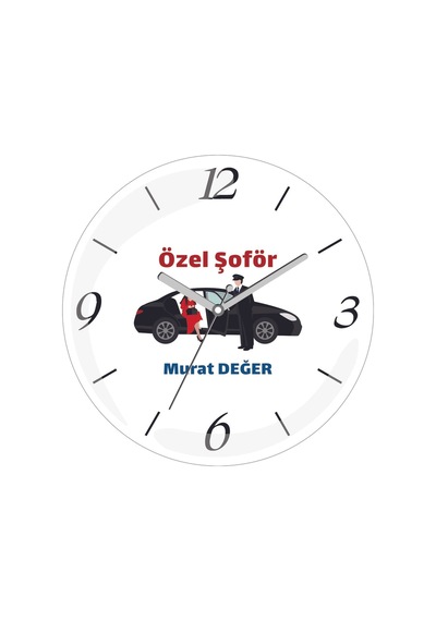 Kişiye Özel Özel Şoför Araba Çap 30 Bombeli Gerçek Cam Duvar Saati Siyah
