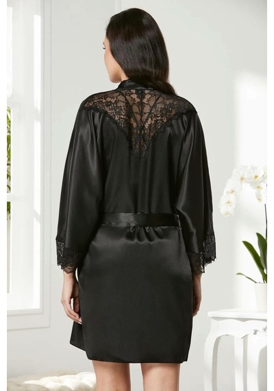 Pierre Cardin Saten Dantelli Gecelik Sabahlık Takım 4280 Siyah 001