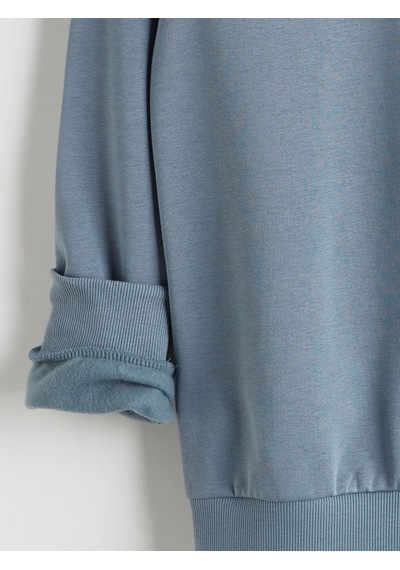Lcwaıkıkı Classic İndigo Bisiklet Yaka Baskılı Erkek Sweatshirt