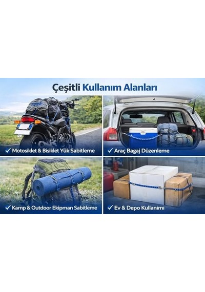 Bagaj Lastiği 3 Lü Set 80 Cm 6mm, Dolamaçlı Elastik Kordon, Çelik Kancalı, Yüksek Dayanımlı, Güvenli Yük Sabitleme İçin Profesyonel Kullanım