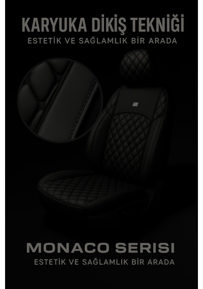 Audi A-5 Quattro 2015 - 2019 - Monaco Eviza Kumaş Deri Detaylı Oto Koltuk Kılıfı - Siyah Siyah