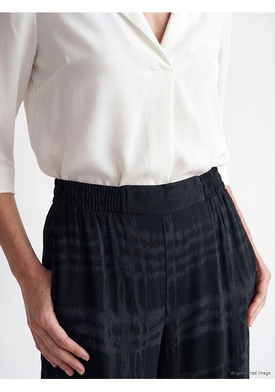 Lcw Everyday Siyah Loose Fit Ekose Kadın Pantolon