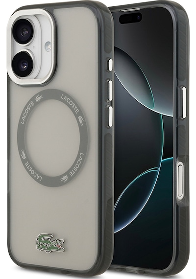 Apple Uyumlu iPhone 17 Kılıf Lacoste Lisanslı M-safe Şarj Özellikli İkonik Timsah Logolu Buzlu Kapak Gri Gri
