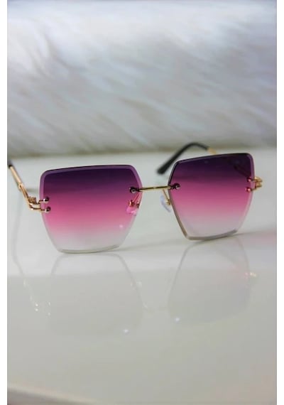 Mobgift Kristal Kare Degrade Güneş Gözlüğü Mor Pembe