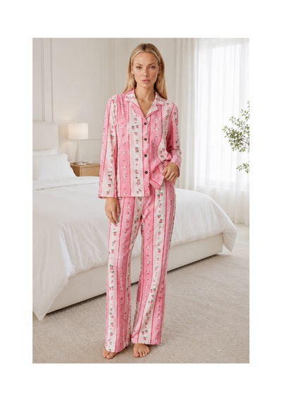 Fit Women Kadın Desenli Relaxed Pembe Pijama Takımı 4658