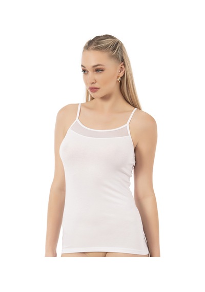 Özkan Underwear Özkan 26819 Kadın Pamuklu Modal Tül Detaylı İnce Askılı Atlet Beyaz