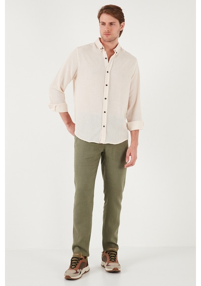 Buratti Regular Fit Uzun Kollu Düğmeli Yaka Erkek Gömlek Cf25S116777 Krem