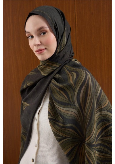 Silk Home Viskon Mayda Şal Koyu Yeşil-haki Dalga Desenli Tok Duruşlu 190x70 Çok Renkli