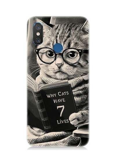 Xiaomi Mi 8 Uyumlu Kitap Okuyan Kedi Desenli Silikon Kılıf
