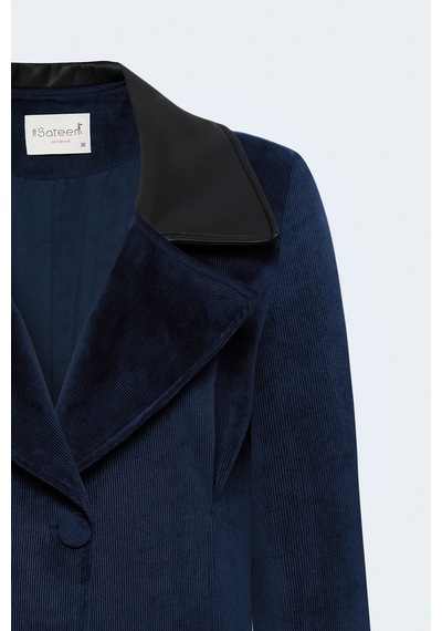 Sateen Bedene Oturan Kadife Ceket - Lacivert-138083