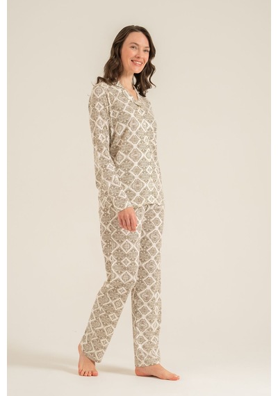 Pierre Cardin Kadın Desenli Krem Gömlek Pijama Takımı Pc9276-s-v1 Pc9276-s-v1