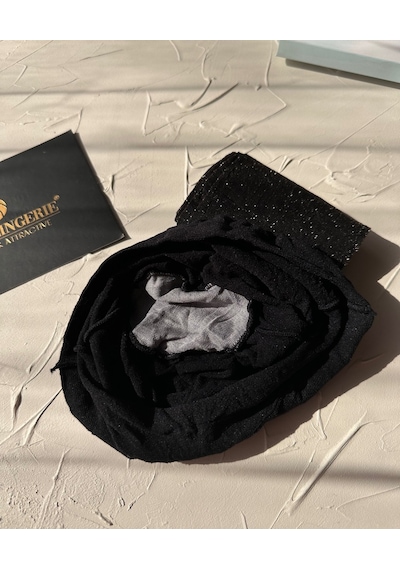 Trendy Glory Gold Simli 20 Den Çekici Pamuk Ağlı Külotlu Çorap- T Siyah