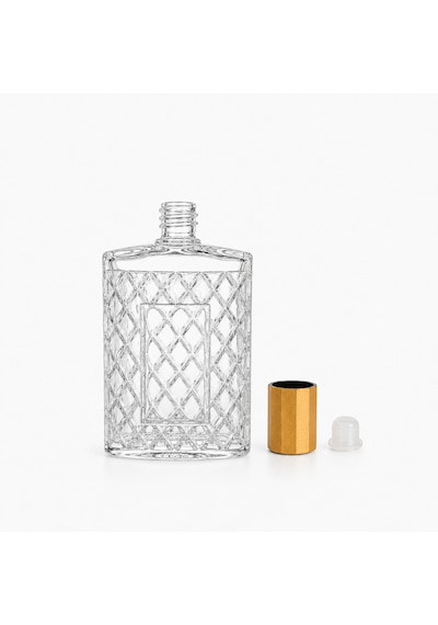15 Adet Boş Cam Kolonya Şişe, 200 Ml, Kristal Model, Şeffaf, Gold-siyah Kapaklı