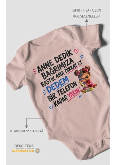 Morivokids Anneye Ve Dedeye Özel Kısa Kollu Bebek Body %100 Pamuk Pastel Pembe