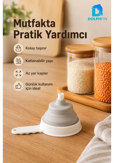 Katlanır Huni Mutfak Pratik Kullanım Gereci Beyaz - Gri