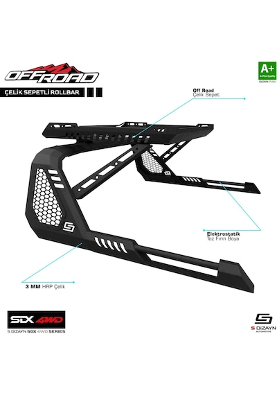 S-dizayn Sdx 4wd Off Road Isuzu D-max 3 Sepetli Çelik Roll Bar V1 2019 Üzeri