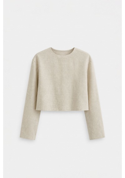 Suud Collection Natürel Mussel Crop Keten Bluz