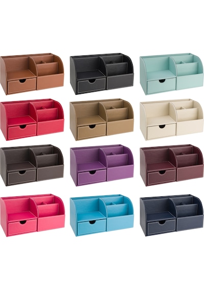 Masaüstü Düzenleyici,kalemlik,kumandalık,küpbloknotluk,tabletlik,kitaplık,6 Gözlü,çekmeceli,desktop Organizer,vegan,24,5 13 12 Vizon