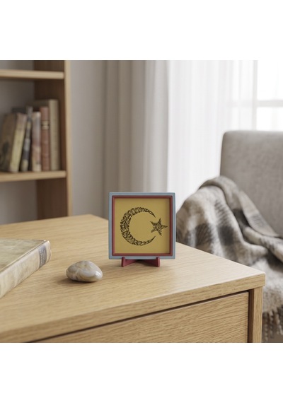 Kelime-i Tevhid Yazılı Hilal Motifli Dekoratif Obje, Yaşam Alanınıza Huzur Katan Tasarım 10x10 Cm