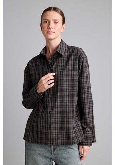 Defacto %100 Pamuk Oversize Kareli Poplin Uzun Kollu Gömlek I7956ax26aubn258 Kahve-bn258
