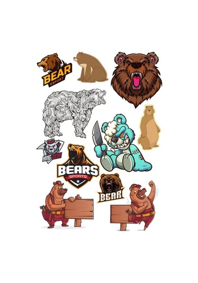 Ayı Bear Sticker Set-3 11 Parça Telefon, Tablet, Defter, Laptop Sticker