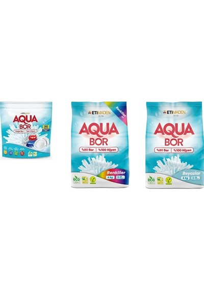 Aquabor Doğal Mineralli Tablet + 4 Kg Renkliler + 4 Kg Beyaz 3 Lü Set
