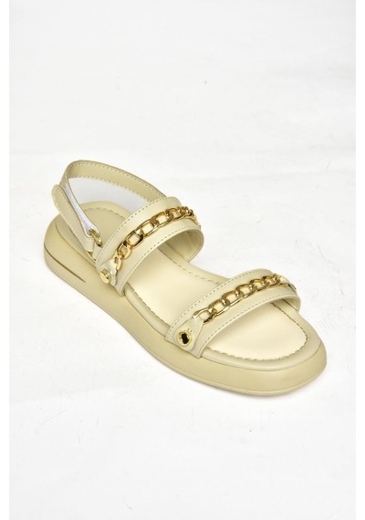 Fox Shoes S518105609 Bej Gold Zincir Detaylı Kadın Sandalet Bej