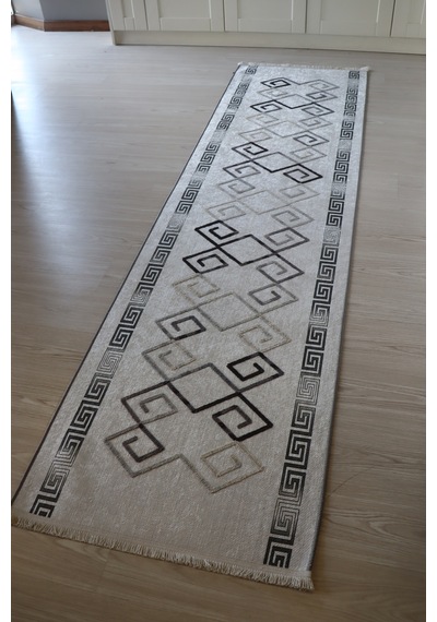 Arte Nakışlı Gri Beyaz Kilim Dekoratif Salon Halısı Yıkanabilir Gri - Beyaz